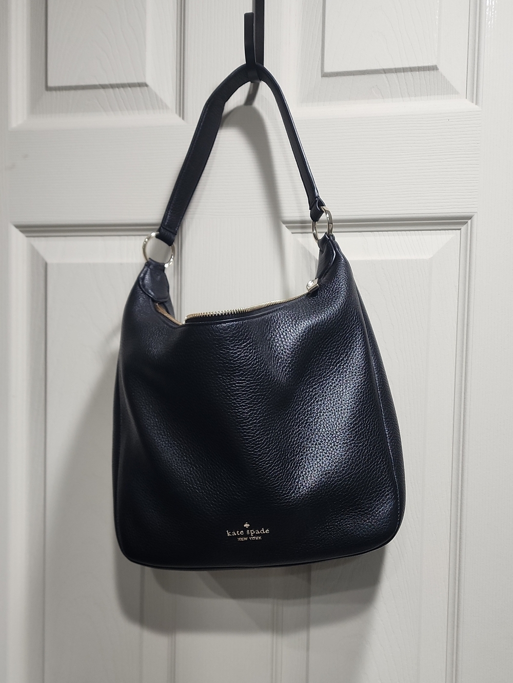 kate spade Black Pebbled Leather Hobo Bag with Gold-Tone Hardware